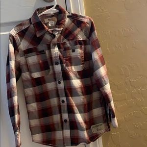 Boys button up - maroon, white, dark grey color